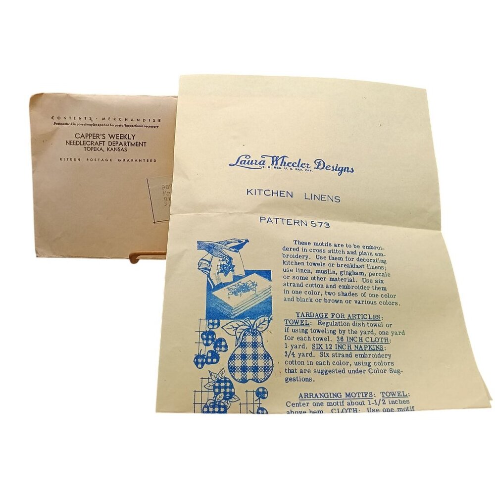 Laura Wheeler Designs Kitchen Linens Embroidery Pattern 573 Cross Stitch Fruits